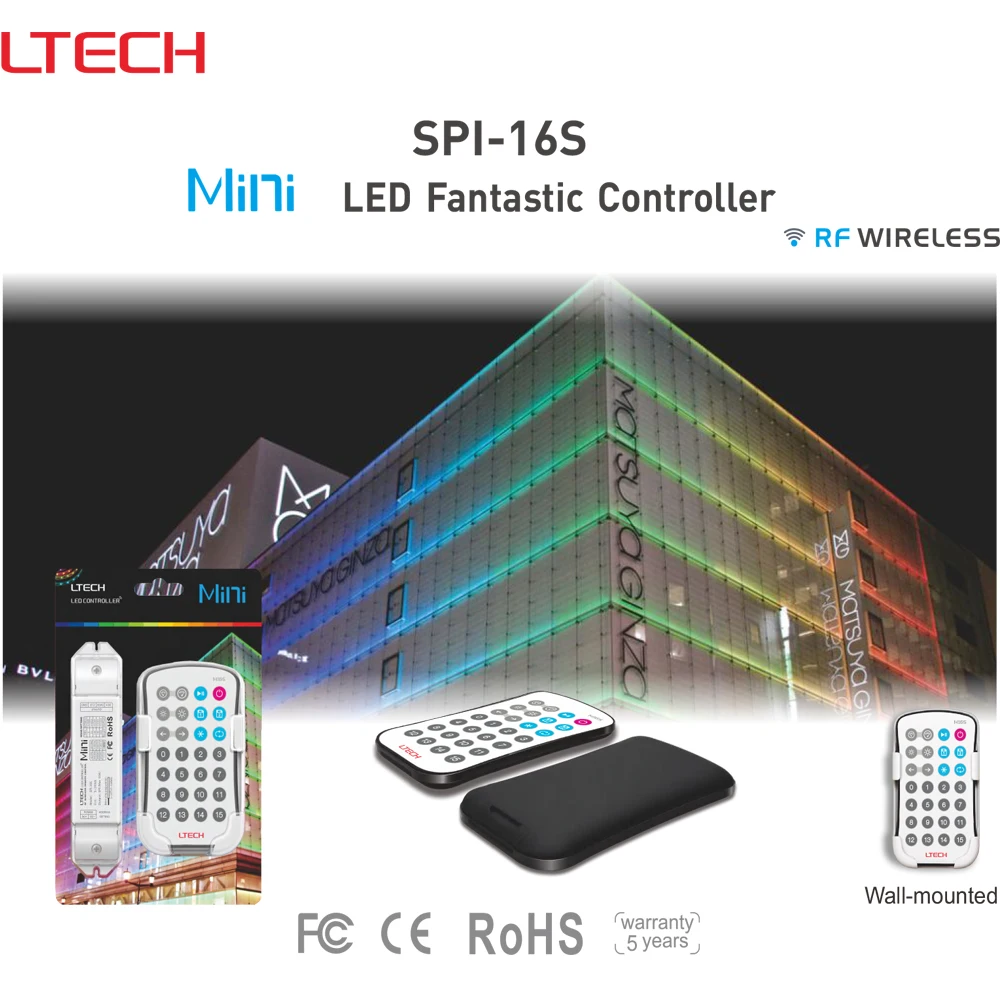 LTECH SPI-16S+M16S LED Fantastic Pixel Controller With 2.4GHz RF Remote Control For DC5V-24V 2811 2812 APA Magic LED Strip Light