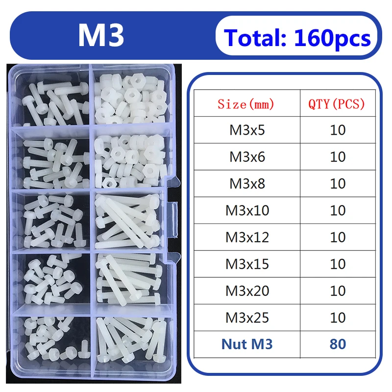 M2 M2.5 M3 M4 M5  White Nylon Screw Nut Washer Set Nylon Plastic Phillips Insulated  Countersunk Pan Head Cross Round Screw Bolt