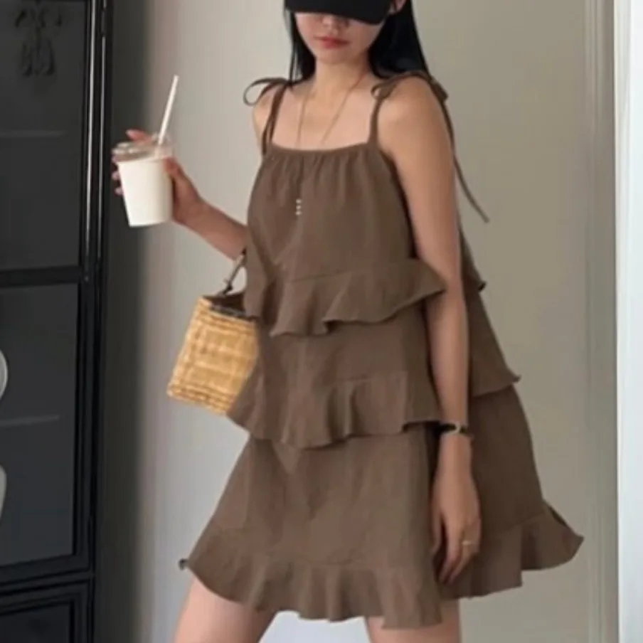 Doce bonito verão chique alça feminina dr em camadas bolo saia commute sle sem marca outro material 00% saia de gaze