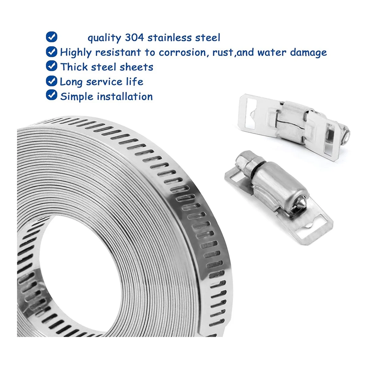 Hose Clamps 20FT Metal Strap+20 Fasteners DIY Cut-To-Fit Stainless Steel Band Clamps Adjustable Large WormB84B