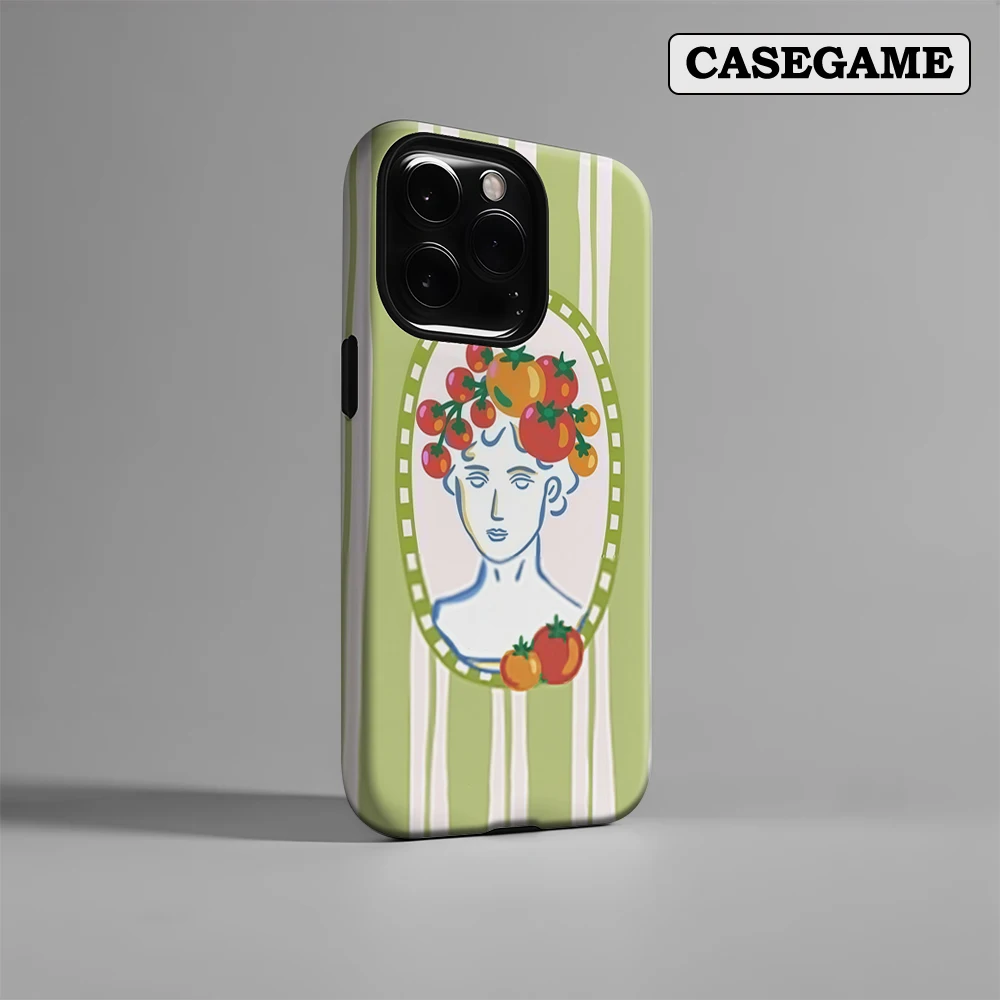 

Luxury Whimsical Tomato Wreath Art Phone Case for iPhone 17 16 15 14 13 12 11 Pro Max Air Plus Luxury Double-layer Back Cover