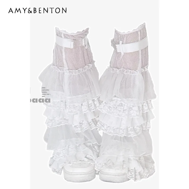 Japanese Subculture Mine Series Water Color Heavy Industry Multi-layer Lace Mesh Lace-up Leg Warmer Gothic Lolita Legwarmers