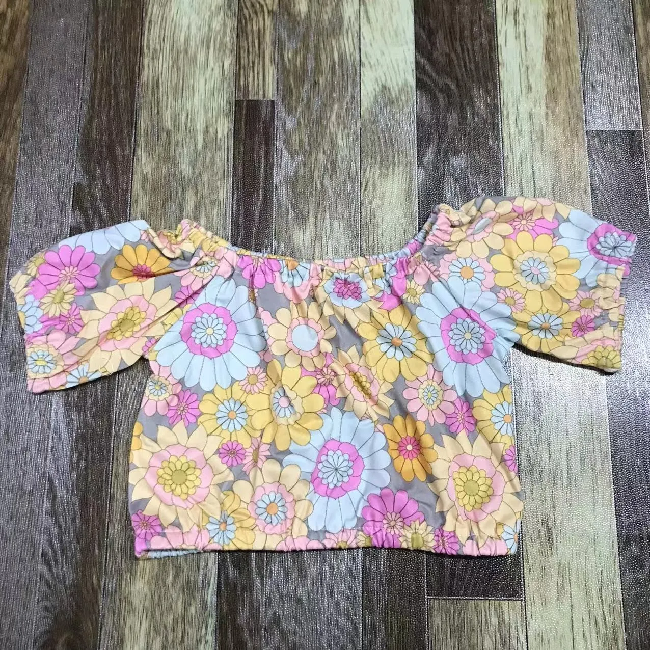 

Топы с коротким рукавом для девочек, с пышными рукавами