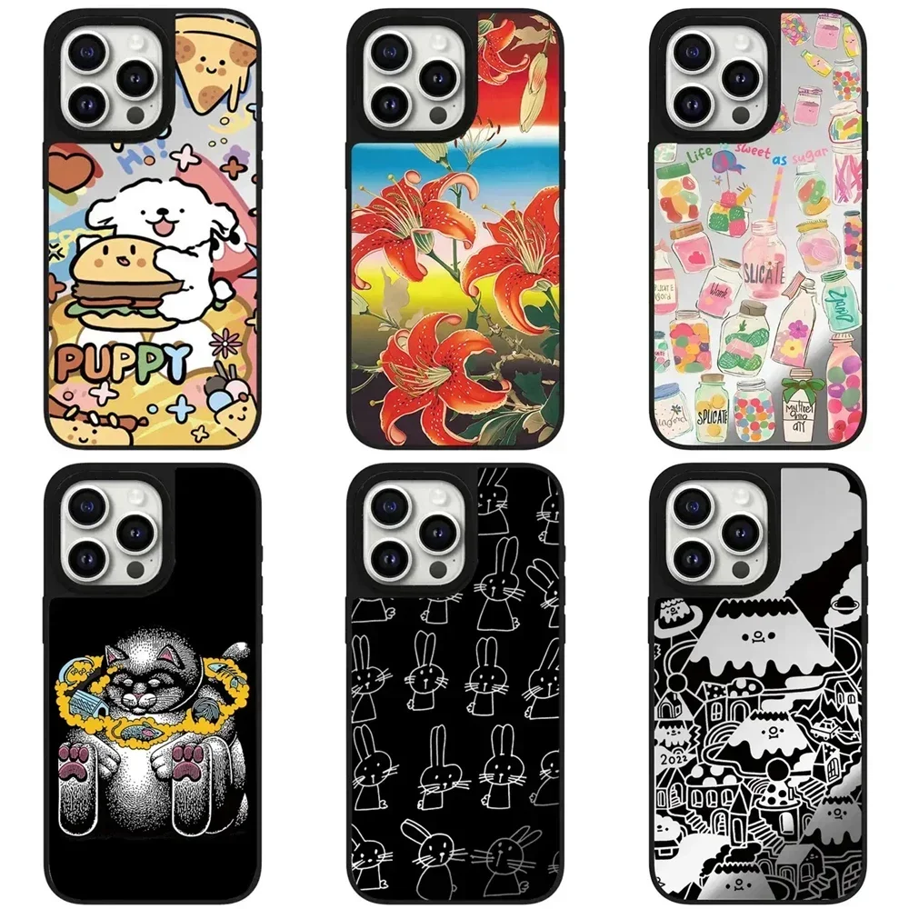 Volcano Cartoon Mirror Magnetic iPhone 11 12 13 14 15 Pro Max Protective Case