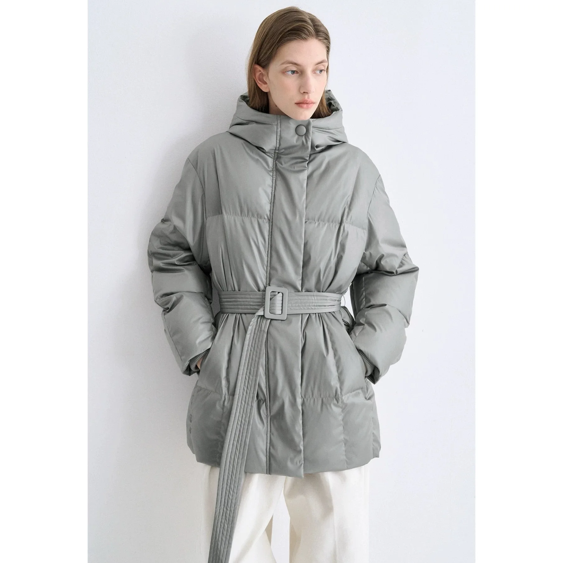 

Casual Lemon Cheese TIM25 Winter Long Hooded Belted Versatile Slimming Mid-Length down Jaet Commute Straight-Line Long S...