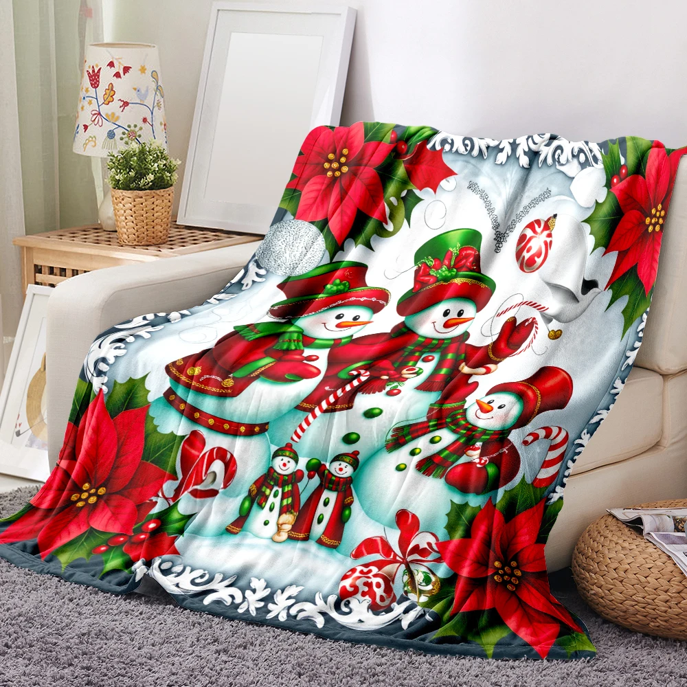 1PC Christmas Snowman and Poinsettia Print Blanket-Made of soft plush flannel, perfect for the sofa or bed. Holiday options for
