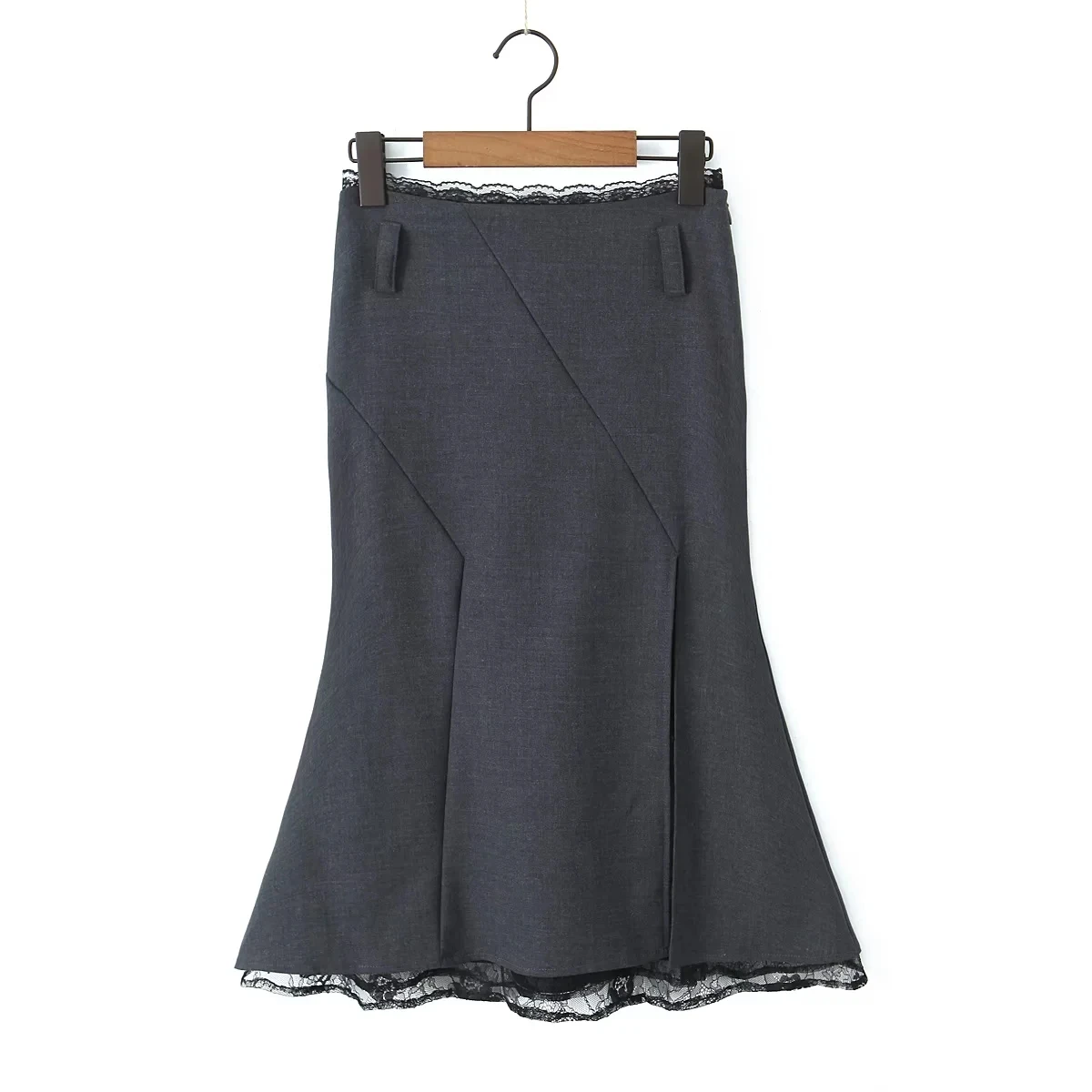 

American Retro Design Lace Me Sexy Split f Skirt Women's Autumn New Slimming Fake Two-Piece Skirts High Waist Midi Skirt