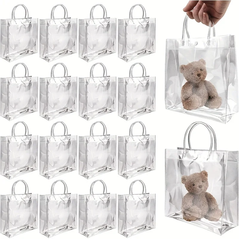 20/50pcs, Clear Plastic Gift Bags With Handle, Plastic Gift Tote Bag Clear Bag Clear Gift Favor Bags For Fathers Day Boutique W