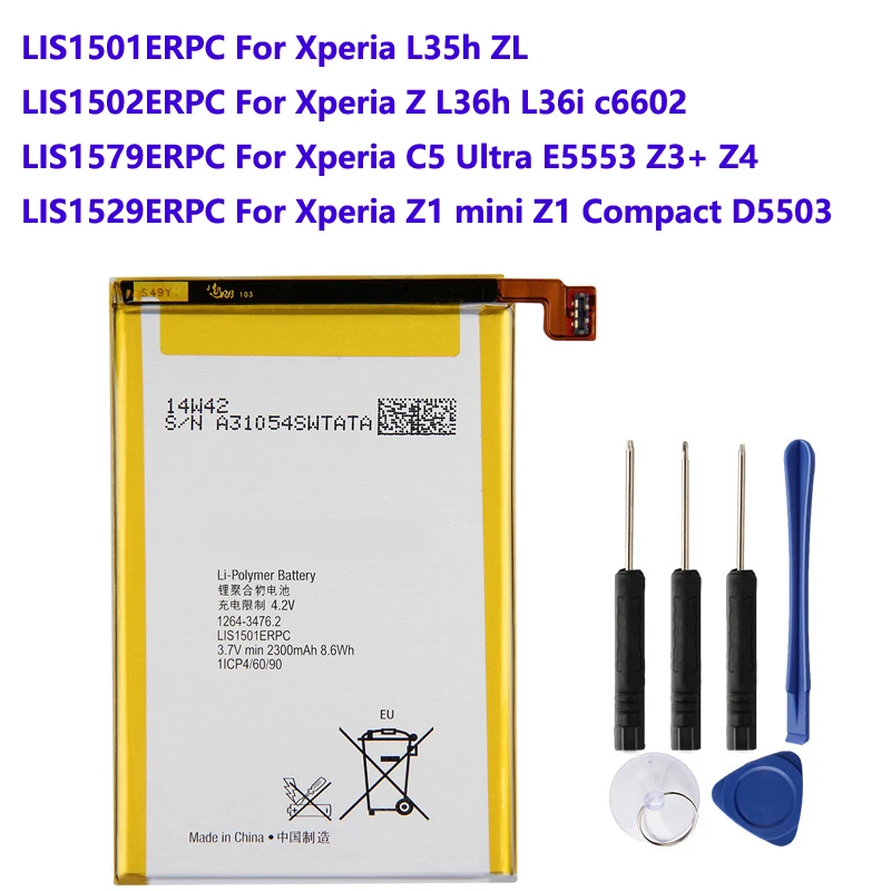 Replacement Battery LIS1501ERPC For L35h Xperia ZL ZQ C650X Xperia Z L36h L36i c6602 C5 Ultra E5553 Z3+ Z4 Z1mini Z1 Compact