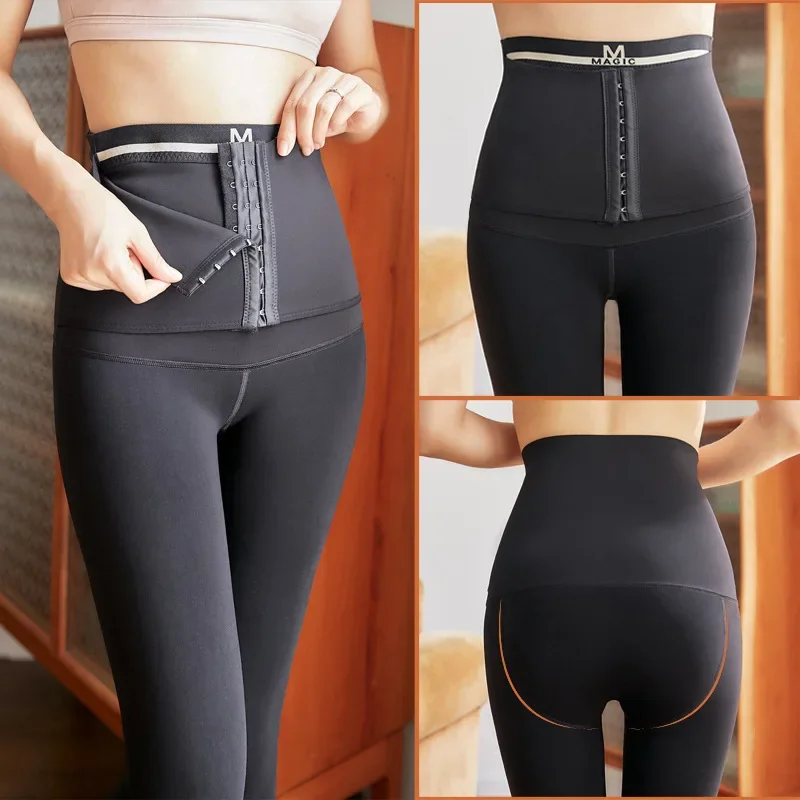 ارتفاع الخصر سميكة الصوف المرأة طماق ثلاثة أزرار التخسيس بعقب رفع السراويل المتكاملة الخريف الشتاء حجم كبير