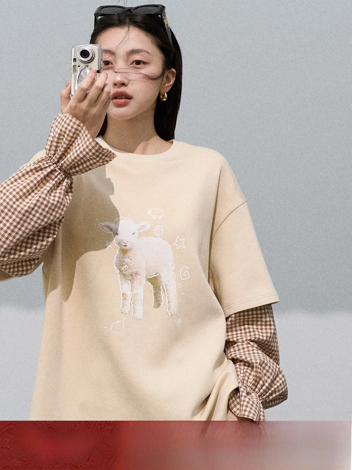 

OAKMOO Plaid Print Oversized Hoodie irt Blend Lenzing Lyocell Cotton Long Sve round Ne Commute Sle Casual Top