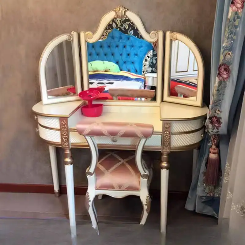 

Natural Hidden Vanity Table Dest European Glossy Saving Glass Dressing Table Mirror Corner Makeup Tafel Furnitures For Bedroom