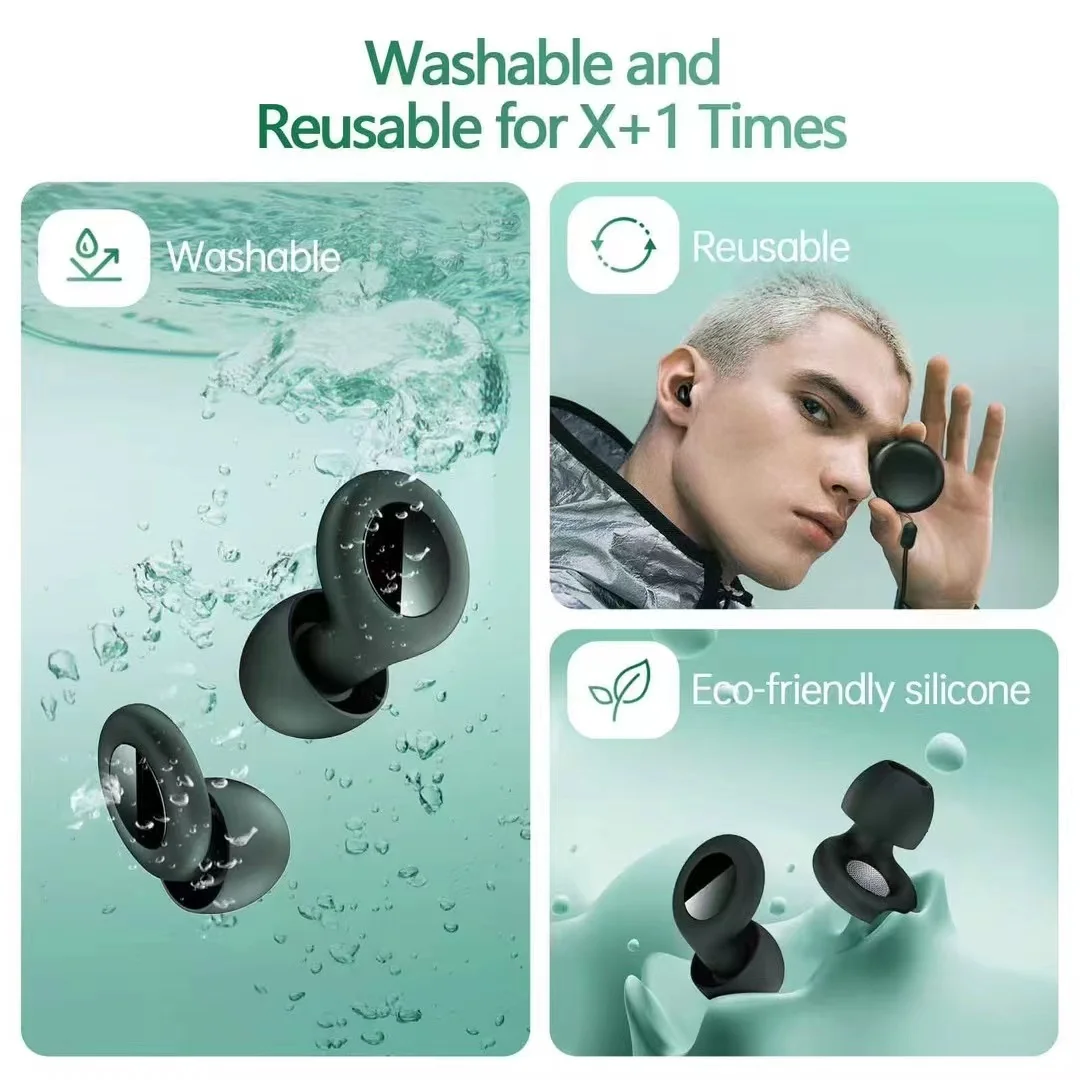 Reusable Silicone Sleep Earplugs Noise Reduction Ear Plugs for Sleeping Snoring Travel Study Work 3 Sizes Soft Comfortable Fit