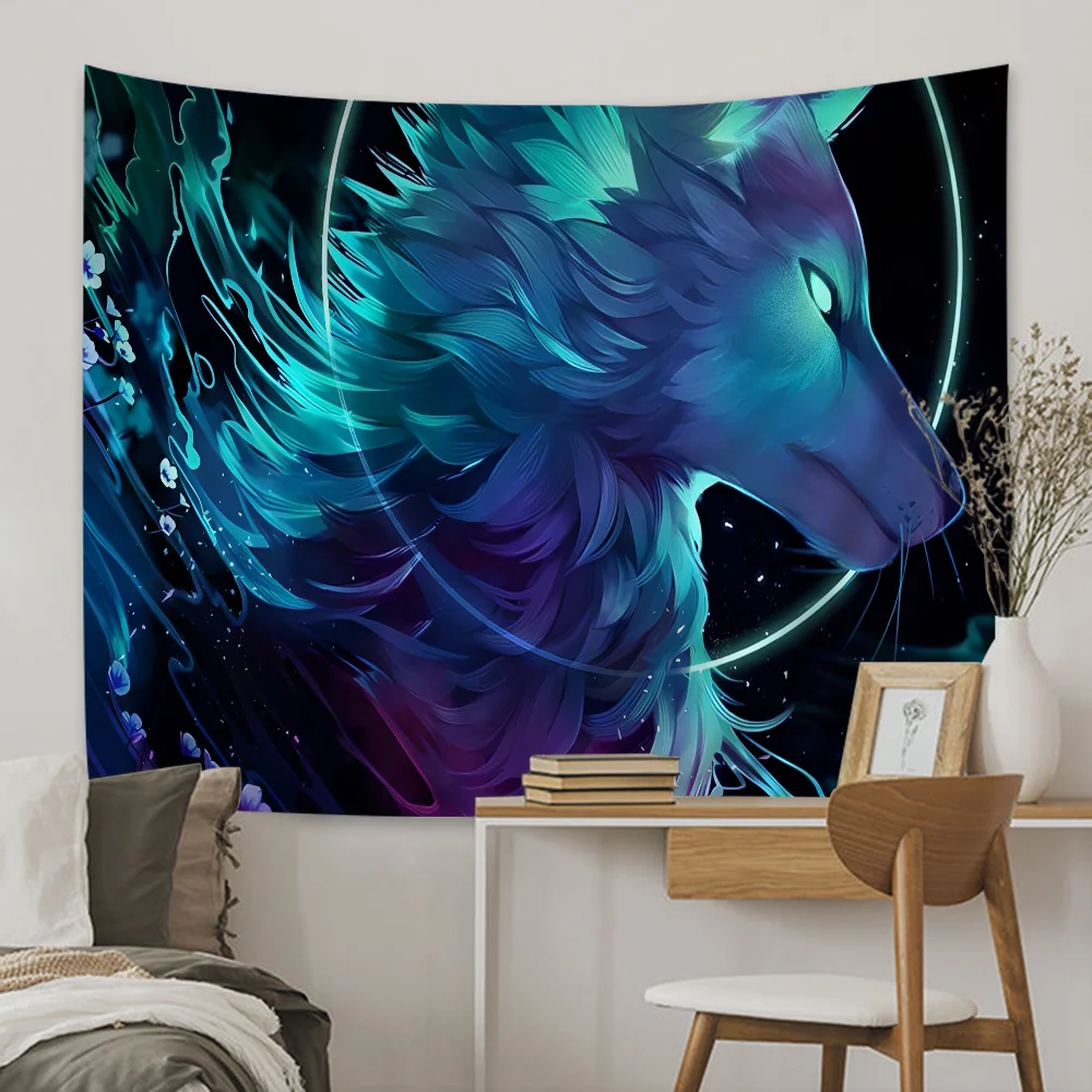 

Wolf Animal Tapestry Art Printing Bohemian Wall Tapestries Mandala Decor Blanket