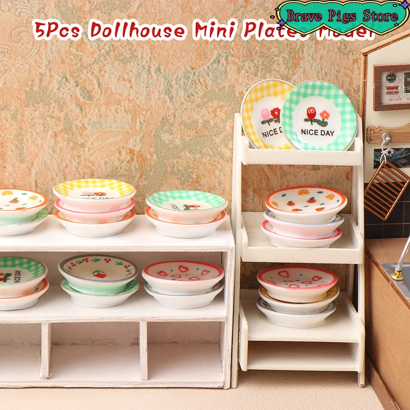 5Pcs Mini Plates Dishes Model Simulation Kitchen Decoration Accessories