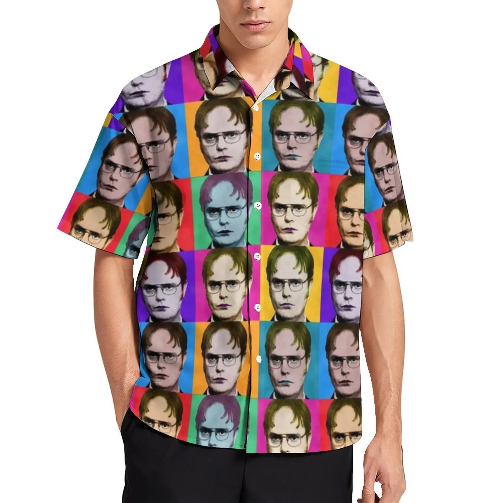 Abstract Pop Art Loose Shirt Men Beach Dwight Schrute Casual Shirts Hawaiian Graphic Short Sleeves Fashion Oversize Blouses