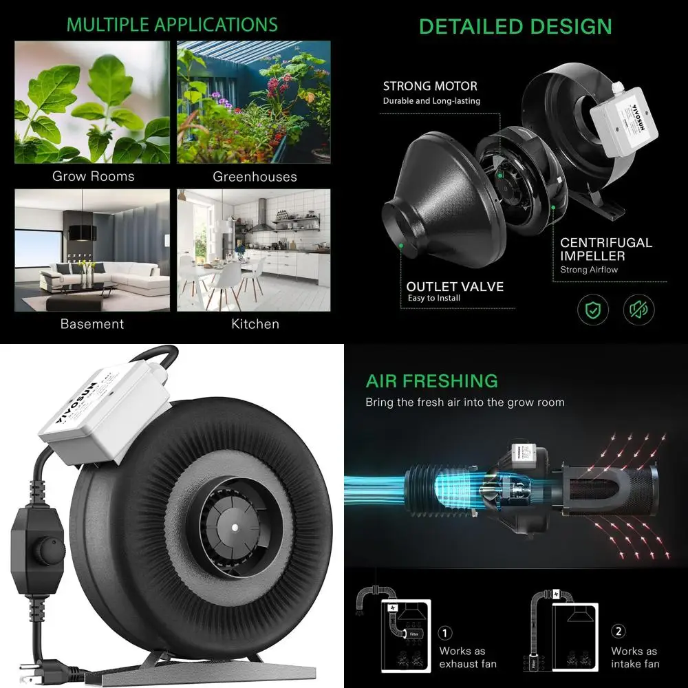 

4 Inch Inline Duct Fan for 203 CM Ventilation with Variable Controller, Ideal for Grow Tents and Indoor Garden Airflow, Black