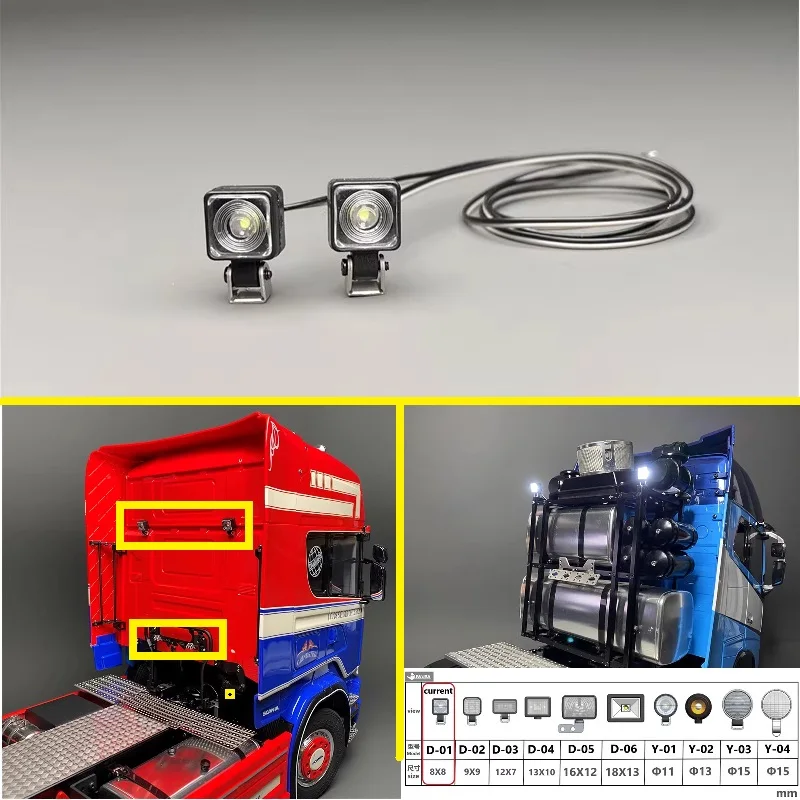 Equipment Rack Lights For Tamiya 1/14 Truck Square Spotlights d-01 Tow Headlights Led Rc Model Toy Parts