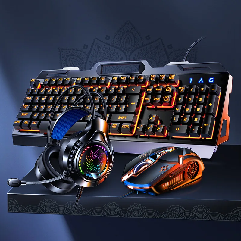 V2g5 Gaming Mechanical Handle Metal Keyboard Mouse Headset USB Cable 3pieces/set For Esports Player Free Mousepad