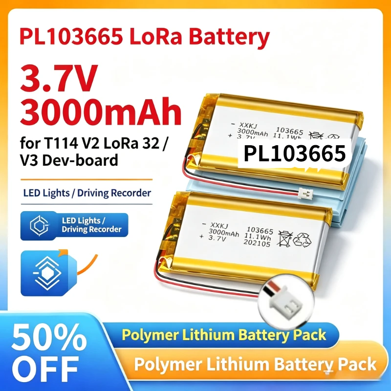 New PL103665 Polymer Lithium Batteries 3.7V 3000mAh LoRa Battery for T114 V2 LoRa 32 V3 Dev-board LED Lights Driving Recorder