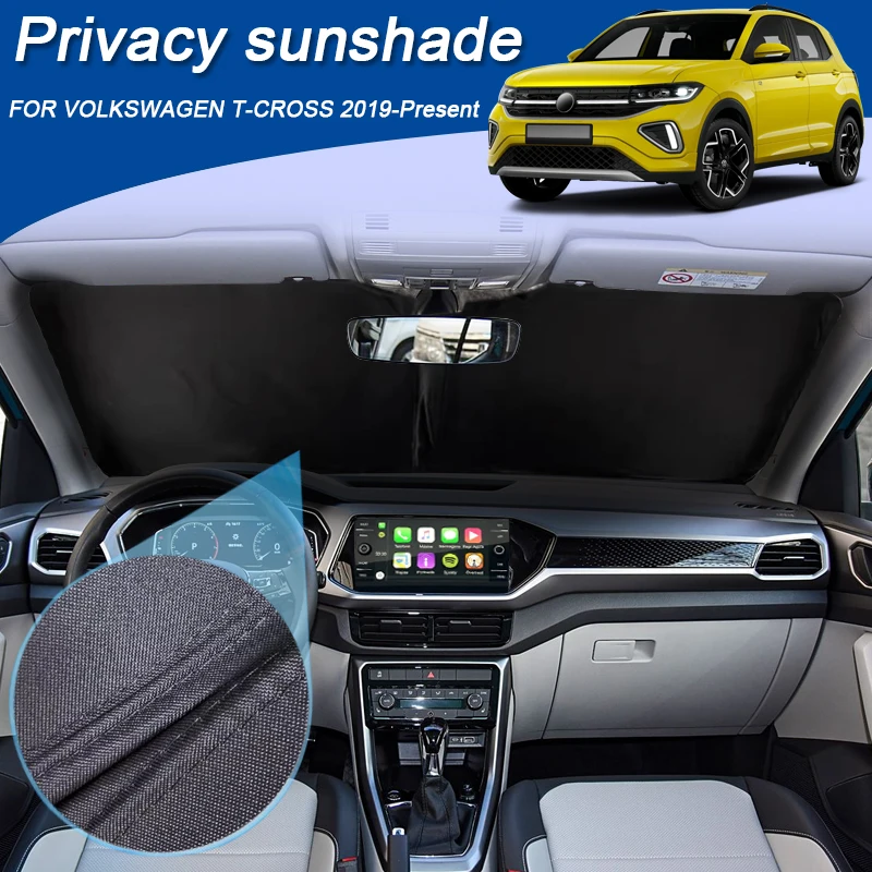 

Автомобильный солнцезащитный козырек для черного окна для Volkswagen T-CROSS 2019-2026, автоматическая защита от УФ-лучей, теплоизоляция, защитная крышка, аксессуар для интерьера