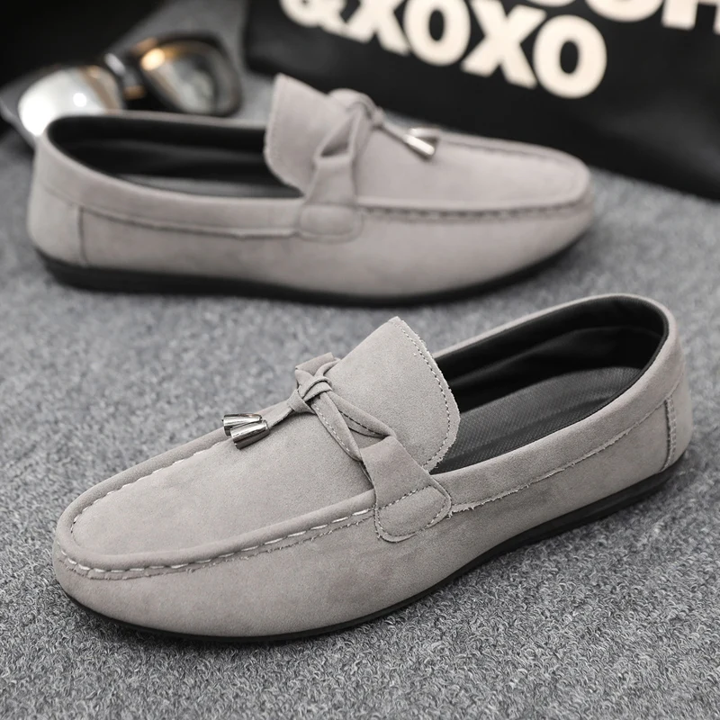 Zapatos informales ligeros para hombre, zapatos perezosos a la moda, zapatos de conducción de ante transpirables sin cordones para hombre, mocasines cómodos