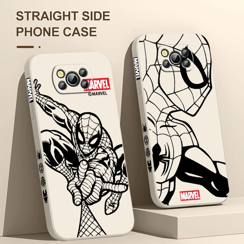 Marvel SpiderMan Iron Man Art For Xiaomi Poco Cover For X4 X3 F4 NFC M6 M5 M4 M3 GT S Pro 4G 5G Liquid Left Rope Phone Case