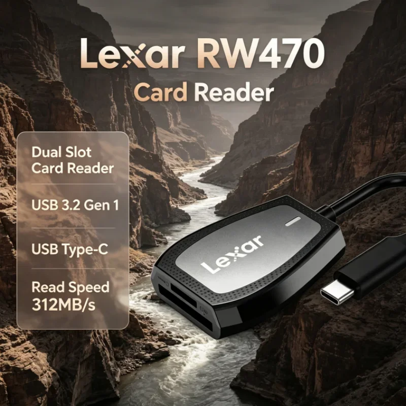 Lexar RW470 Card Reader Type-C 2-in-1 Dual Slot USB 3.2 Gen1 SD microSD UHS-II for Video Transfer