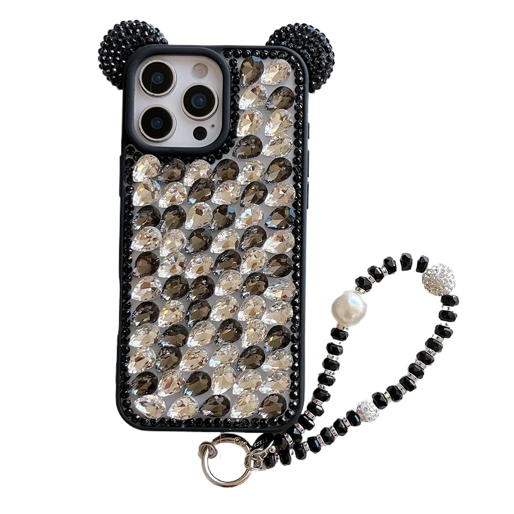 Urocze etui na telefon z uszkami 3D, zdobione diamentami, kryształkami i brokatem, do iPhone'a 17 Air 16 15 14 13 Pro Max, odporne na wstrząsy, stylowe etui na tył telefonu. — zdjęcie produktu 7