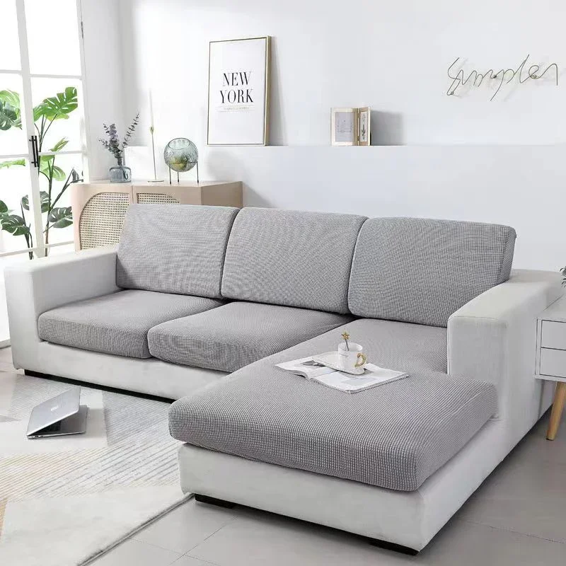 ARMFAVER Jacquard Soft Sofa Covers Plain Sofa Seat Couch Cover L-Shaped Seat Case Protector Chaise Lounge Living Room Removable