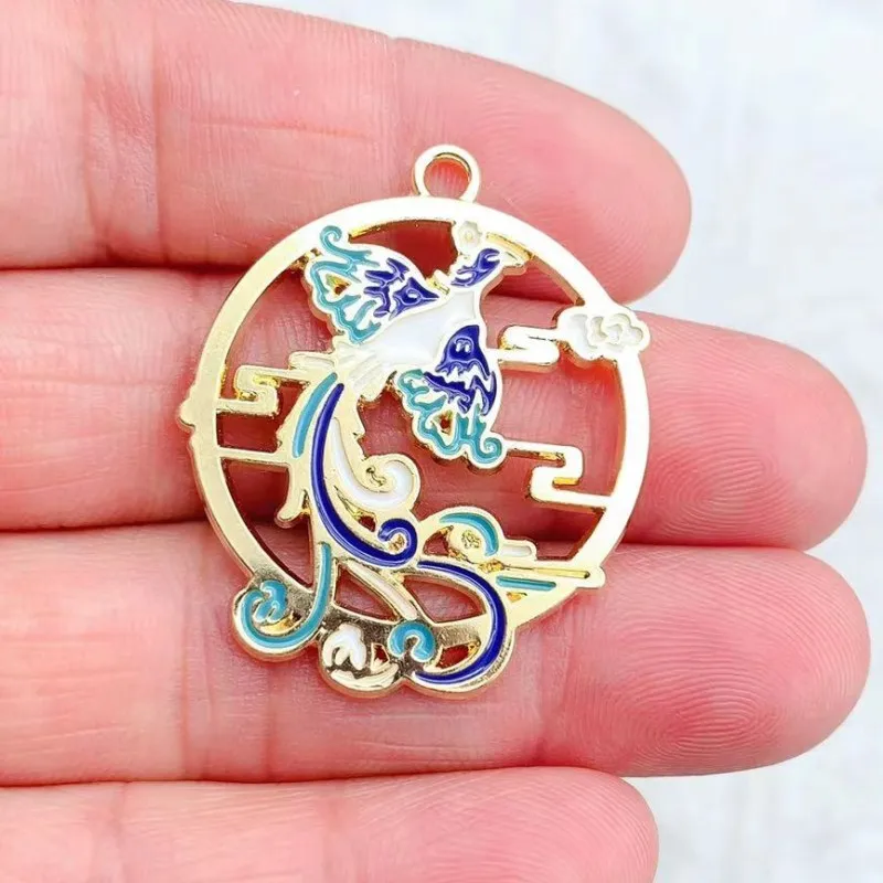 10Pcs/lot Chinese Style Dragon Phoenix Deer Enamel Pendant Charms for Women DIY Earring Findings Jewelry Making Accessories