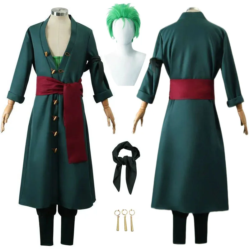 Zoro Cosplay OP Costume Parrucca Fazzoletto Eearrings Anime Vestiti Kimono Bambini adulti Natale Halloween Party Gioco di ruolo Outfit