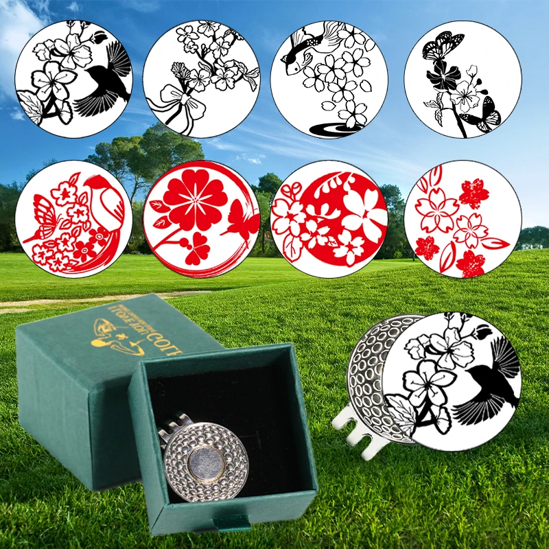 Multi functional magnetic cap clip，Ball marker，Artistic conception, cherry blossoms, Japan，gift box， novel birthday gift，Ball,