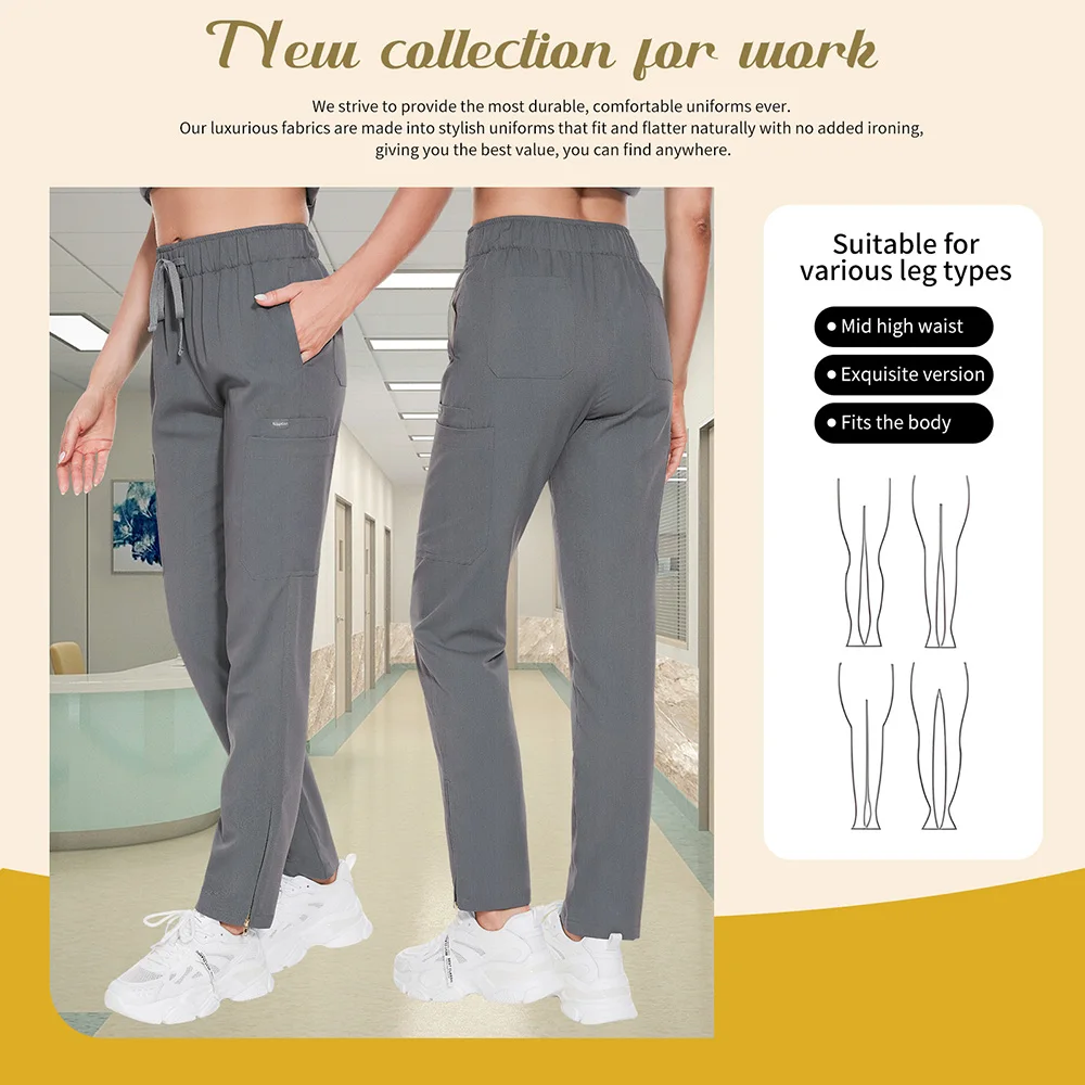 Solid Color Nursing Scrubs Women Pants Multifunctional Pocket Medical Accessories Ladies Pet Nurse Bottoms Scrubs Pant Wholesale