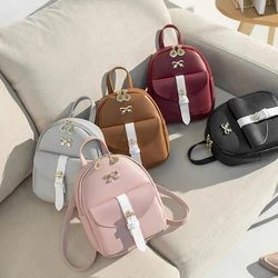 Women's Mini Backpack PU Leather Kawaii Backpack Cute Graceful Bagpack Small School Bags For Girls Bow-knot Leaf Hollow