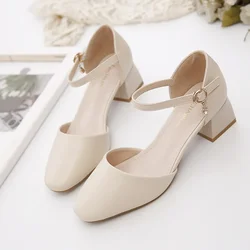 Zapatos De Mujer Fashion Sweet Euroeapn Stylowe buty na kwadratowym obcasie dla kobiet Lady Cute Sweet Beige Office & Work Heel Pumps A228