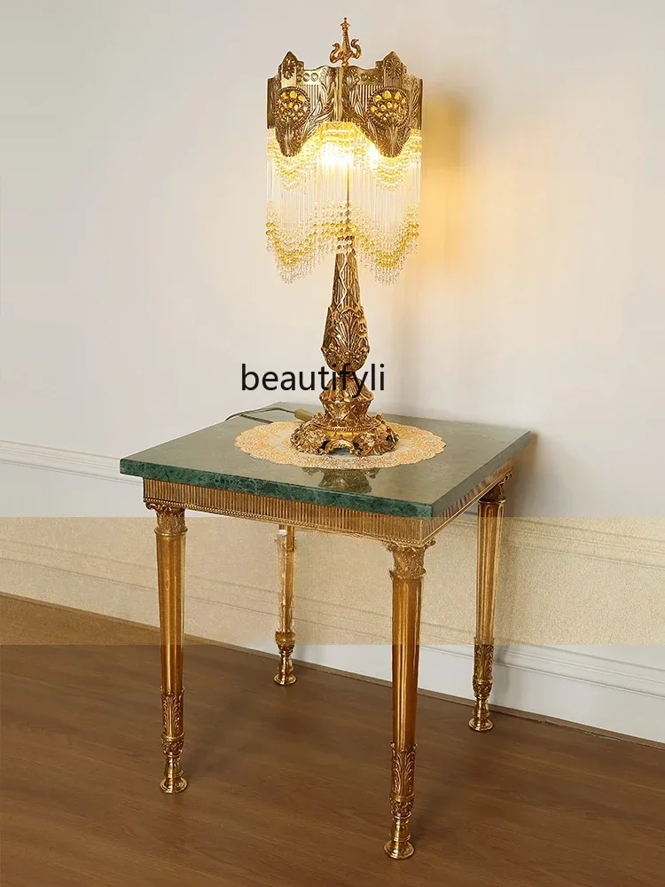 

yj7 French retro luxury villa living room full copper marble edge dewaxing copper decoration flower table