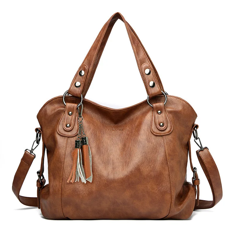 Bolso de hombro de gran capacidad para mujer, bolso de compras grande, bolso cruzado de cuero PU de Color sólido, bolso de viaje para mujer