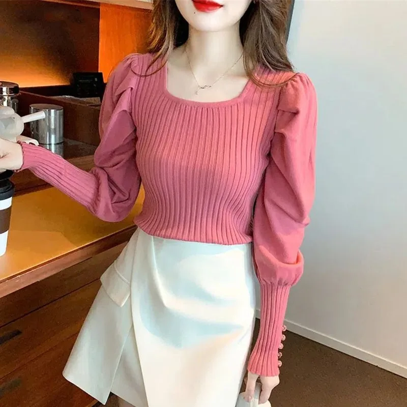 Women\'s Autumn Winter New Fashion Elegant Round Neck Pullover Long Sleeved Solid Color Knitwear Casual Versatile Commuter Tops