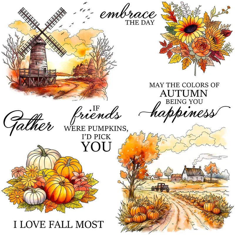 

Autumn Pumpkins Windmill Path Clear Stamp DIY Scrapbooking Supplies Silicone Stamps For Card Making Albums Decor