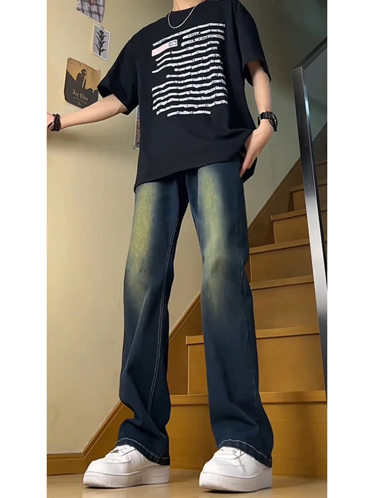 

Deep Blue Men's Slim Fit Stretchy Jeans American Vibe Long Length Straight Leg Trousers Youthful Trendy Cotton Polyester Blend