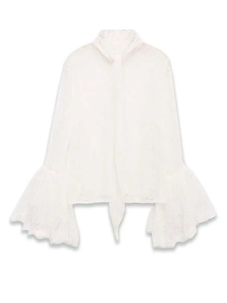 HH femmes mode doux polyvalent cloche manches punkisme dentelle épissage chemise haute femme élégante haute rue à manches longues chemise Mujer