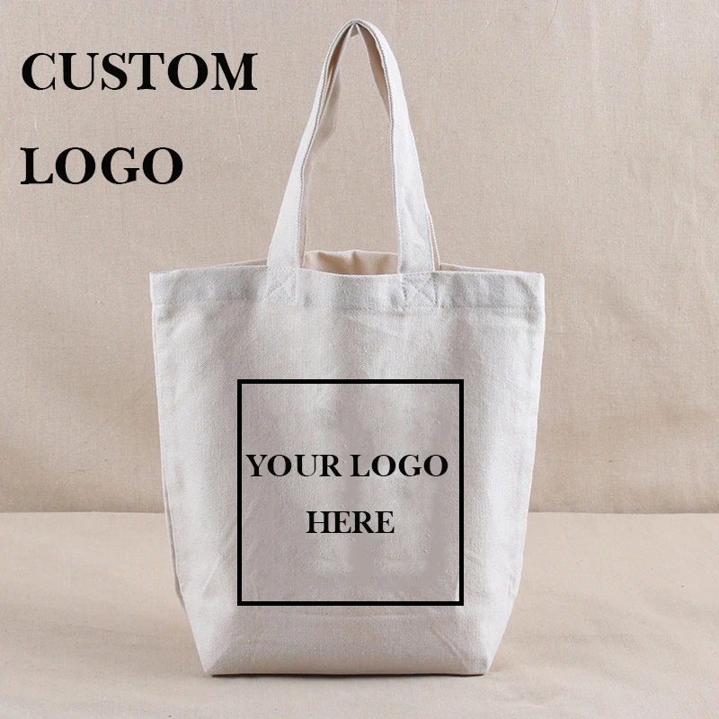 DINYAO LOGO Customized White Canvas Handbags Various Size Personalize Large Capacity Shoulder Bag Eco-Friendly Cotton Tote