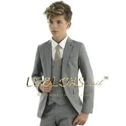 Boys gray formal suit 3-piece set (jacket + vest + trousers) suitable for wedding parties and formal occasions