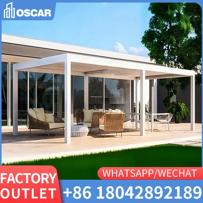 

Electric Windproof Vertical Screen Folding Gazebo Retractable Roof PVC Awning