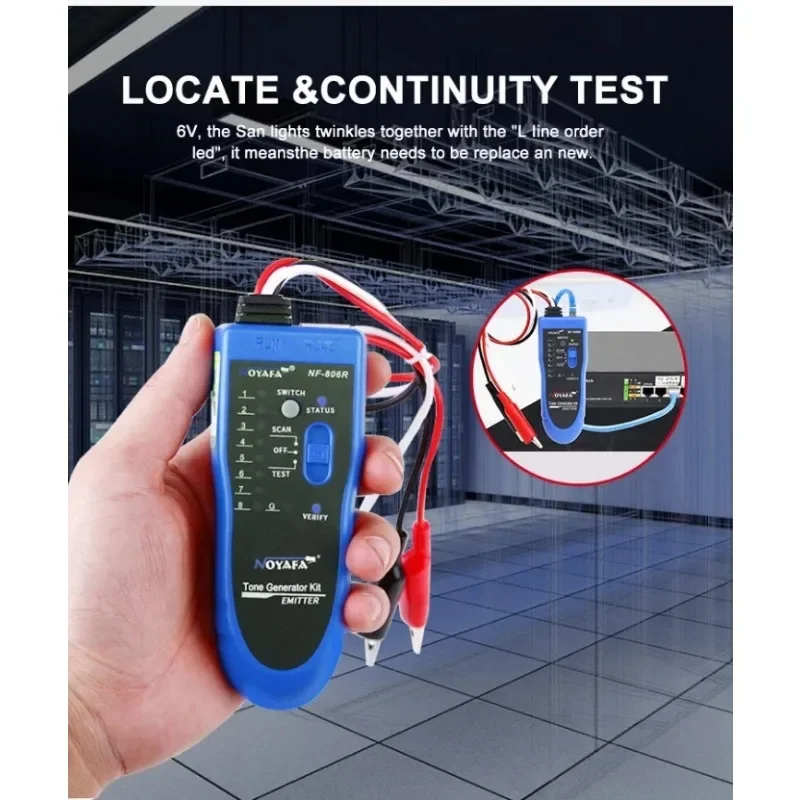 ZHOUCE NF-806R เครื่องทดสอบสายเคเบิลเครือข่าย Ethernet LAN Test Wire Tracer RJ45 RJ11 Line Finder LED ทนต่อแรงดันไฟฟ้า