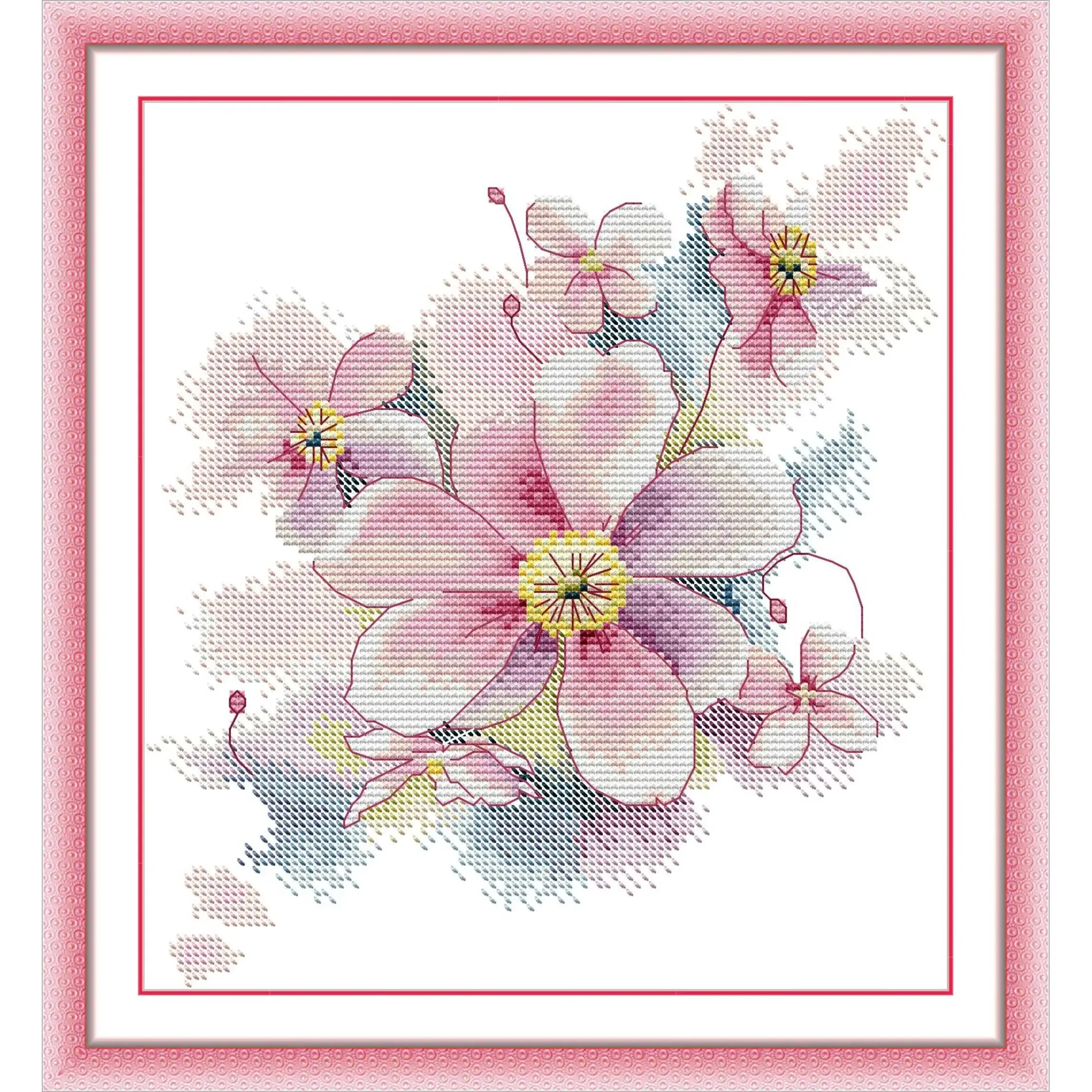 Joy Sunday Pre-printed Cross Stitch Kit  Easy Pattern Aida  Stamped Fabric Embroidery Set-Elegant Peach Blossom