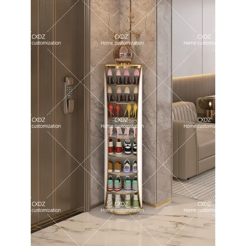 Rotating Shoe Cabinet Space Saving Vertical Cylindrical Door Rack Multi Layer Storage for Small Entryway Household Organizer