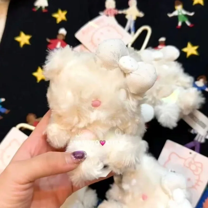 พวงกุญแจตุ๊กตาเฮลโลคิตตี้ขนฟูสีขาวแบบอเมริกัน ของเล่นตุ๊กตาแมวคิตตี้สำหรับกระเป๋าเป้สะพายหลัง