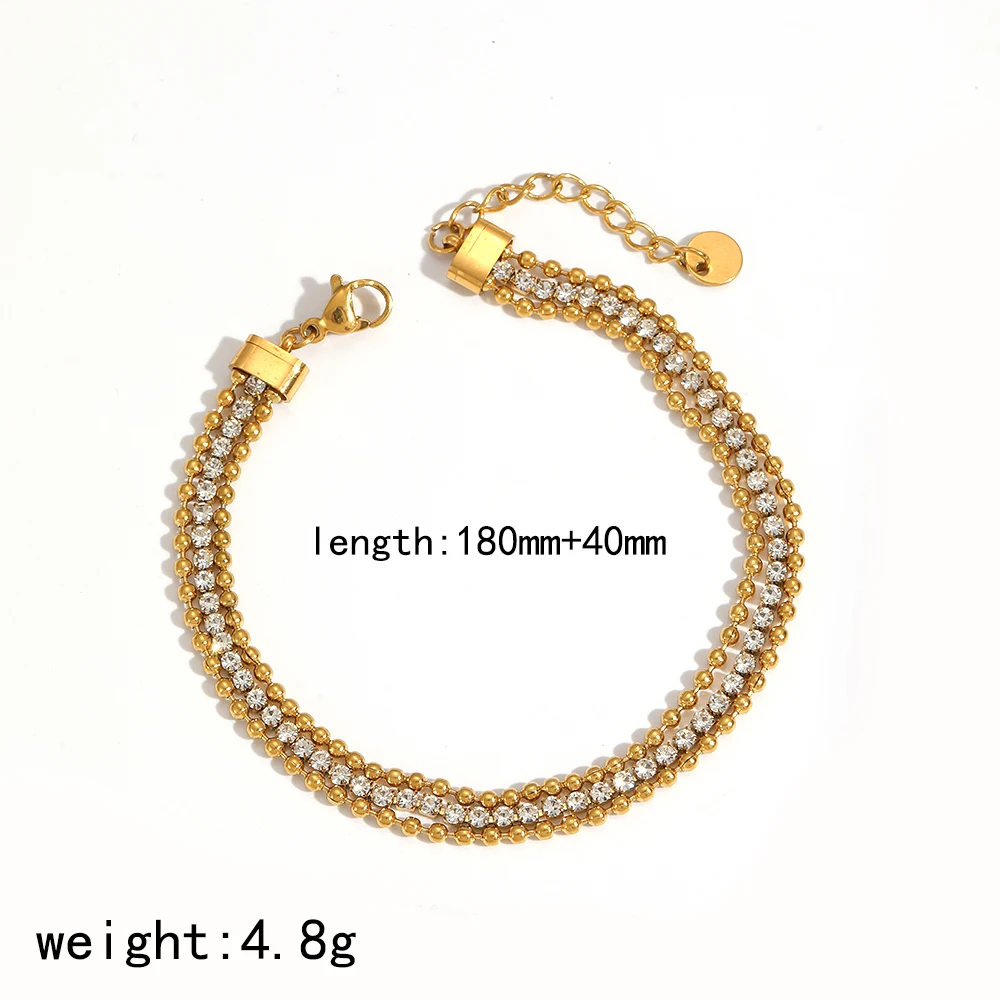 18K vergoldetes Edelstahl-Armband mit drei Schichten und glänzenden Zirkonen, wasserdichtes Schmuckzubehör für Damen – Detail 5